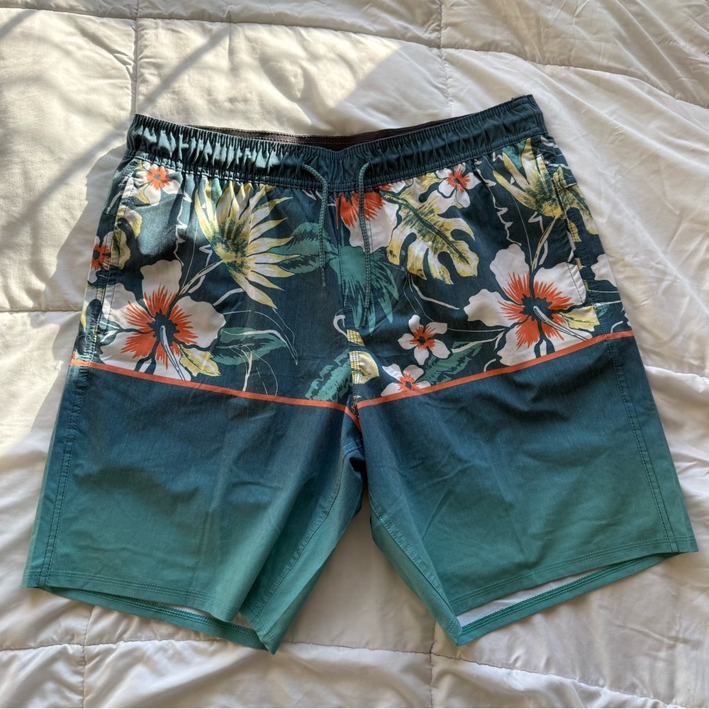 Hang Ten Men’s Blue Ombré Tropical Flower Quick-Dry Swim Shorts Sz XL